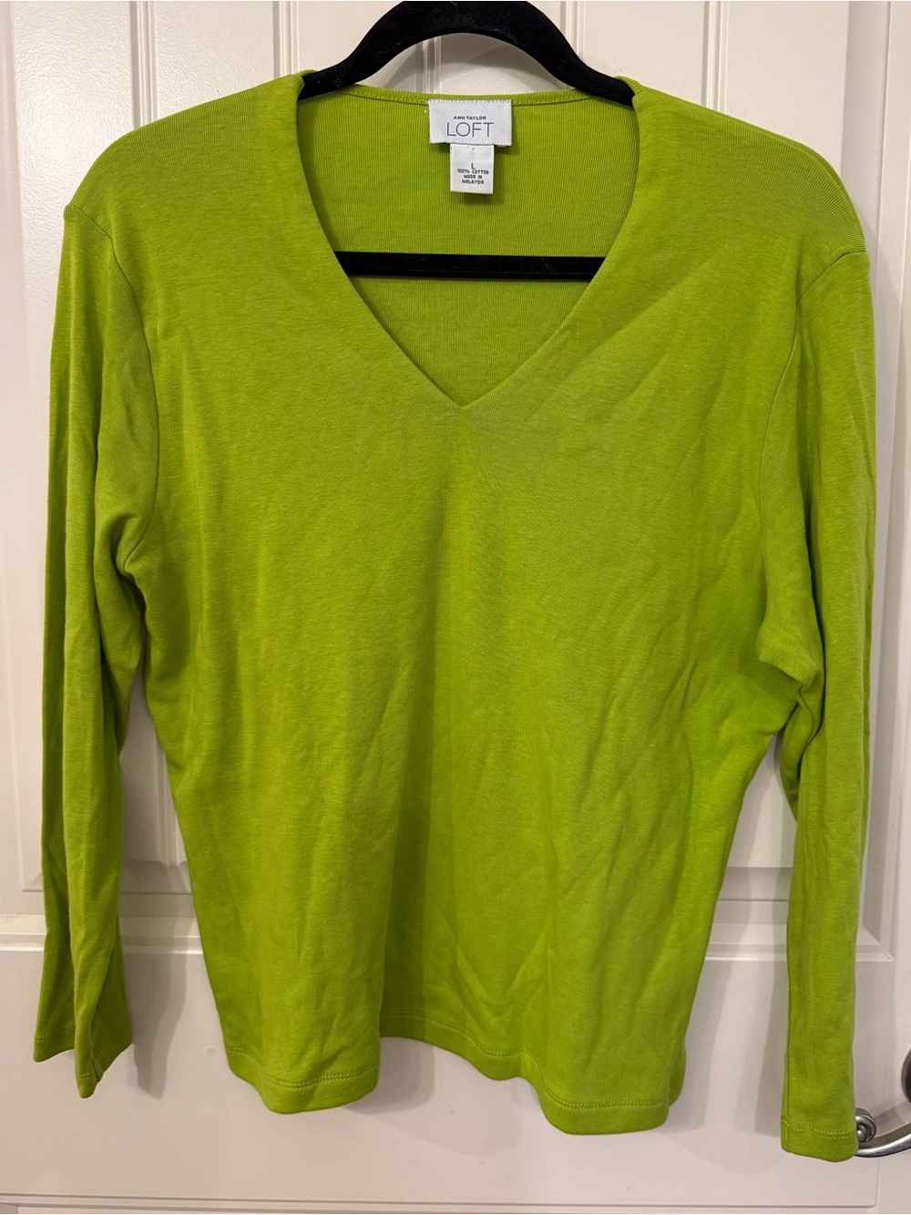 LOFT Lime Green V-Neck Long Sleeve Top
